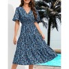 Women's Casual Wrap V Neck Midi Dress Short Sleeve Smocked Waist Tiered A Line Pleated Flowy Maxi Dress - 2 of 4