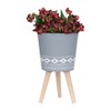 Okak Ceramic Raised Wooden Base Planter 2 Pack(S+M), Elevated Pot for Flowers Vegetables Herbs, Indoor/Outdoor Use, 3 Colors - 4 of 4
