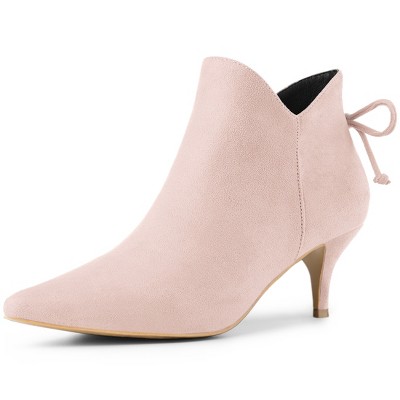 Allegra K Women's Pointed Toe Back Bow Side Zipper Kitten Heel Ankle Booties