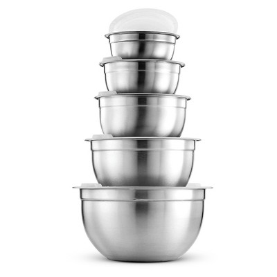 OSTO Lightweight Stainless Steel Mixing Bowl and Lid Set for Prepping, Serving, Cooking, & Baking; Freezer & Dishwasher Safe Space Saving 10-Piece