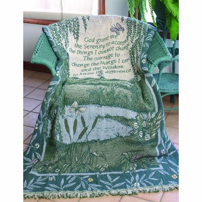 Manual Woodworkers and Weavers Serenity Prayer Throw – 46"W x 60"L, 2.5-Layer Cotton Fringed Blanket, Inspirational Collection