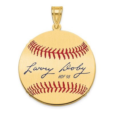 Black Bow Jewelry 14K Gold Plated Larry Doby Signature MD Enamel Baseball Pendant