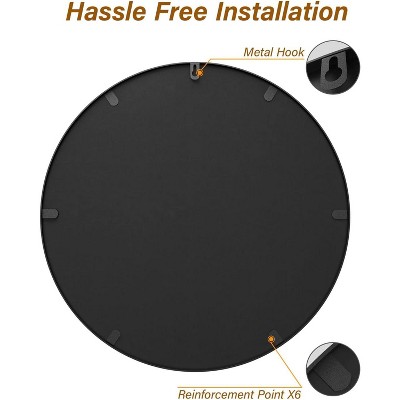 36" Black Round Metal Framed Bathroom Wall Mirror