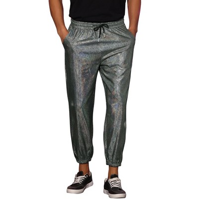 INSPIRE CHIC Men's Sparkly Sequins Dance Metallic Pants