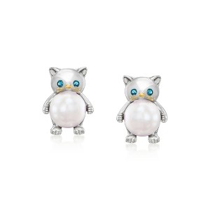 Ross-Simons 8-8.5mm Cultured Pearl Cat Earrings With London Blue Topaz in Sterling Silver and 18kt Gold Over Sterling - 1 of 3