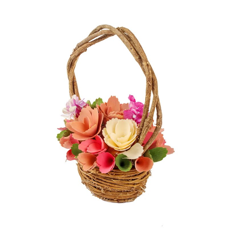 10" Artificial Spring Pink Floral Arrangement in Basket - National Tree Company, 4 of 5
