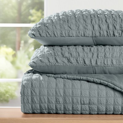 Seersucker Textured Comforter Set, All-Season Down Alternative – Ultra Soft & Lightweight – 3-Piece Set - Becky Cameron