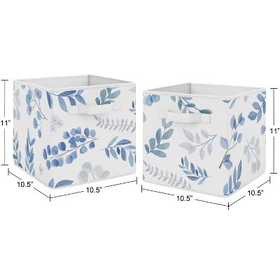 Blue and White Botanical Fabric Collapsible Storage Cubes Set