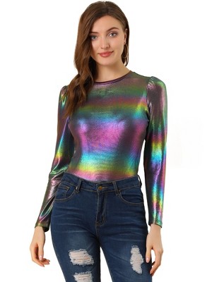 Allegra K Women's Halloween Long Sleeve Puff Sleeve Party Glitter Shiny ...