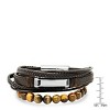 Steeltime Men's brown layered leather with stainless steel id bracelet and tiger eye beaded bracelet set of 2 - 3 of 4
