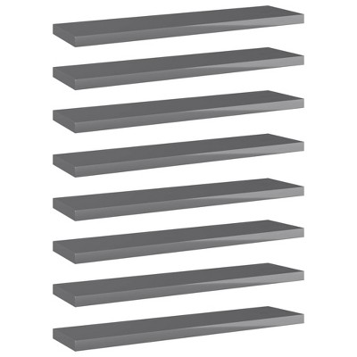 vidaXL Bookshelf Boards 8 pcs High Gloss Gray 15.7"x3.9"x0.6" Engineered Wood