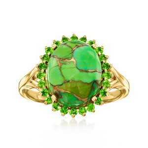 Ross-Simons Green Turquoise Ring With 0.30 ct. t.w. Chrome Diopsides in 18kt Gold Over Sterling - 1 of 4