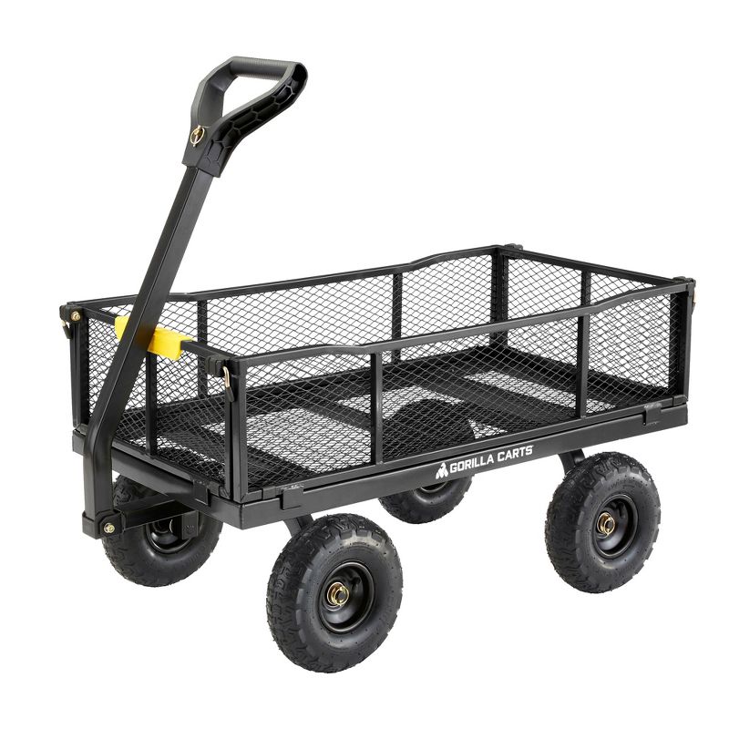 Gorilla Carts Steel Utility Cart, 4 Cubic Feet Heavy Duty Garden Wagon Outdoor Moving Cart with Wheels, 900 Pound Capacity, Removable Sides, Gray, 1 of 7