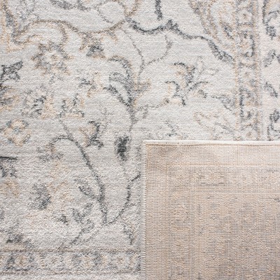 Light Grey and Cream Synthetic Floral Area Rug, 5'3" x 7'6"
