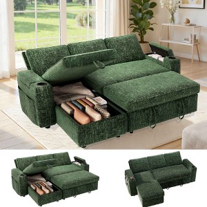 Dyonery 82" Sleeper Sofa Bed, L-Shaped Reclining Couch with Reversible Storage Chaise, Tool-Free Assembly - 1 of 4