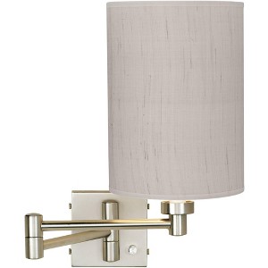 Possini Euro Design Modern Swing Arm Wall Lamp Brushed Nickel Plug-In Light Fixture Ivory Linen Cylinder Shade for Bedroom Bedside - 1 of 4