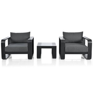Nestfair 3pc Aluminum Frame Patio Conversation Set with Coffee Table and Cushions Black and Gray - 1 of 4