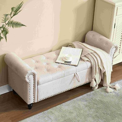 CAVINAS Rectangle Storage Ottoman Bench,Upholstered Ottoman with Fashion Rivets for Living Room,Bedroom