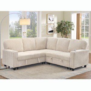 GDFStudio Rafael Modern 81'' 5-Seater Convertible Corduroy Upholstered Storage Sectional Sofa with USB Charging - 1 of 4