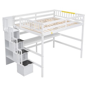 YOOCOZZ Full Size Loft Bed with Built-in Desk, Bookshelves and Storage Staircase - 1 of 4