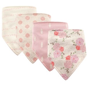 Hudson Baby Infant Girl Cotton Bandana Bibs 4pk, Boho Flower, One Size - 1 of 1