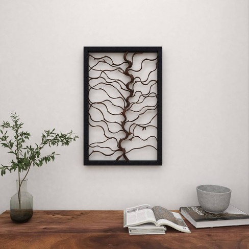 Wood Tree Branch Wall Decor With Black Frame Brown - Olivia & May : Target