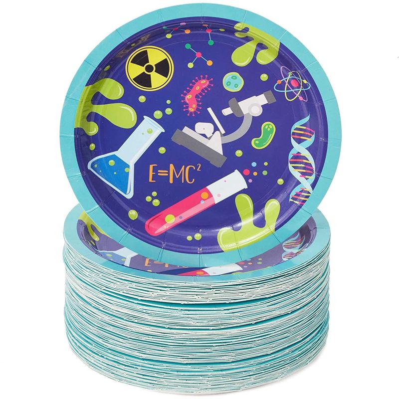 Blue Panda 80 Packs Science Lab Themed Disposable Paper Plates Plate 7" for Kids Birthday Party, 1 of 6