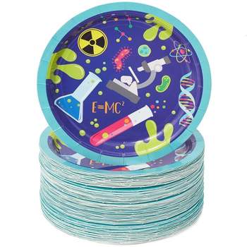 Blue Panda 80 Packs Science Lab Themed Disposable Paper Plates Plate 7" for Kids Birthday Party