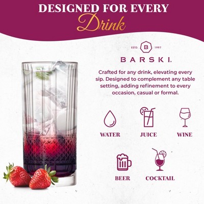 Barski Brilliante Design Clear Crystal Highball Glasses Set of 4