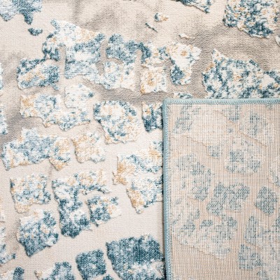 Blue Abstract Synthetic Stain-Resistant Rectangular Area Rug