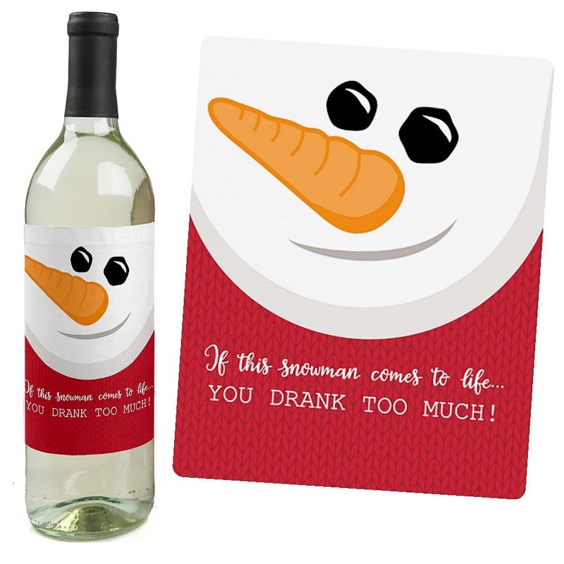 Big Dot of Happiness Let It Snow - Snowman - Holiday and Christmas Party Decorations for Women and Men - Wine Bottle Label Stickers - Set of 4, 5 of 9