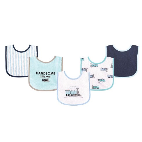 Luvable Friends Baby Boy Cotton Terry Drooler Bibs with PEVA Back 5pk, Train, One Size - image 1 of 1