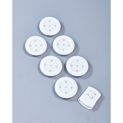 Wireless LED Under Cabinet Puck Lights with Remote - 6 Pieces