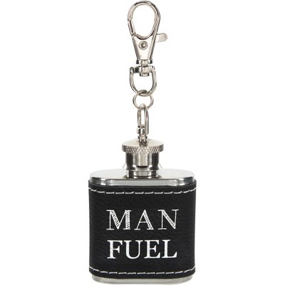 Pavilion Gift Company - Man Fuel - PU Leather & Stainless Steel 1 oz Mini Flask - Portable Drinkware