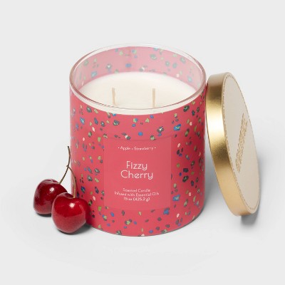 2-Wick Glass Jar 15oz Candle with Patterned Sleeve Fizzy Cherry - Opalhouse&#8482;