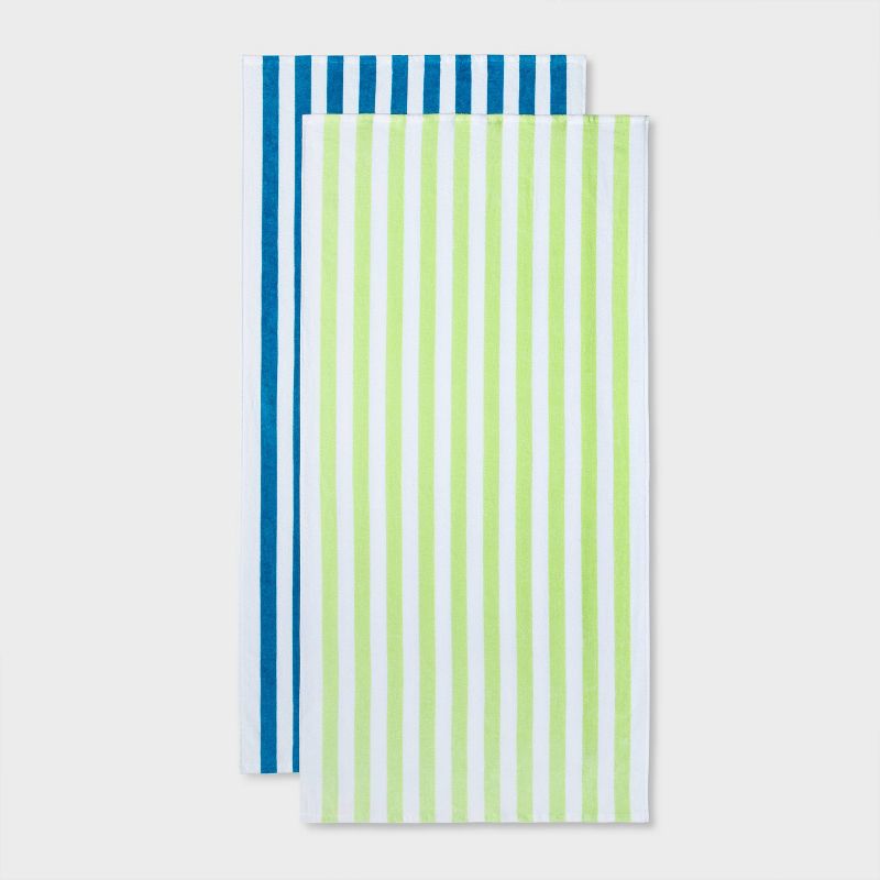 2pk Striped Beach Towels Blue/Green - Sun Squad&#8482;, 1 of 10