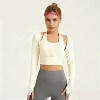 Women's Fake Two-Piece Long Sleeve Cropped Sports Top Gym Yoga Activewear with Hollow-Out Design - 2 of 4