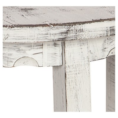 White Antique Round Wood End Table with Shelf