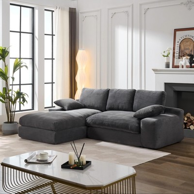 MYINDA 99'' L-Shaped Corduroy Modular Living Room Sofa Set - 2 Piece Free Assembly Upholstered Sleeper Sofa