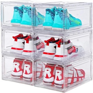 6 PCS Shoe Organizer, Clear Plastic Stackable Shoe Organizer for Closet, Clear Plastic Stackable Shoe Box for Entryway Space Saving Collapsible Shoe - 1 of 4