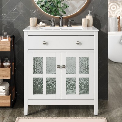 Bathroom Vanity with Ceramic Sink, Wood Freestanding Cabinet,Bathroom furniture,Modern Storage Vanity-Maison Boucle