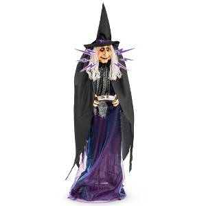 Costway 6Ft Lighted and Animated Halloween Witch Outdoor Indoor Animatronic Halloween Decoration w/ LED - 1 of 4
