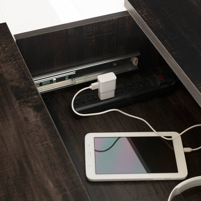 Rubbed Black 2-Drawer Nightstand with Charging Station