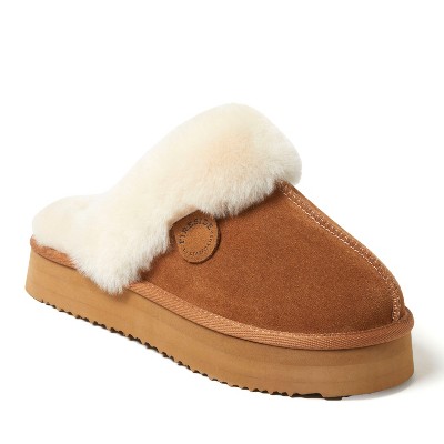 Fireside By Dearfoams Women's Melton Genuine Shearling Platform Scuff ...