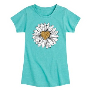 Girls' - Instant Message - Leopard Print Heart Daisy Fitted Short Sleeve Graphic T-Shirt - 1 of 4