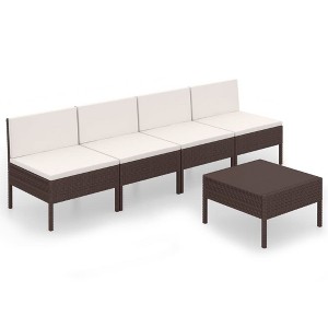 vidaXL Garden Lounge Set Patio Sectional Sofa Couch Outdoor Poly Rattan Brown - 1 of 4
