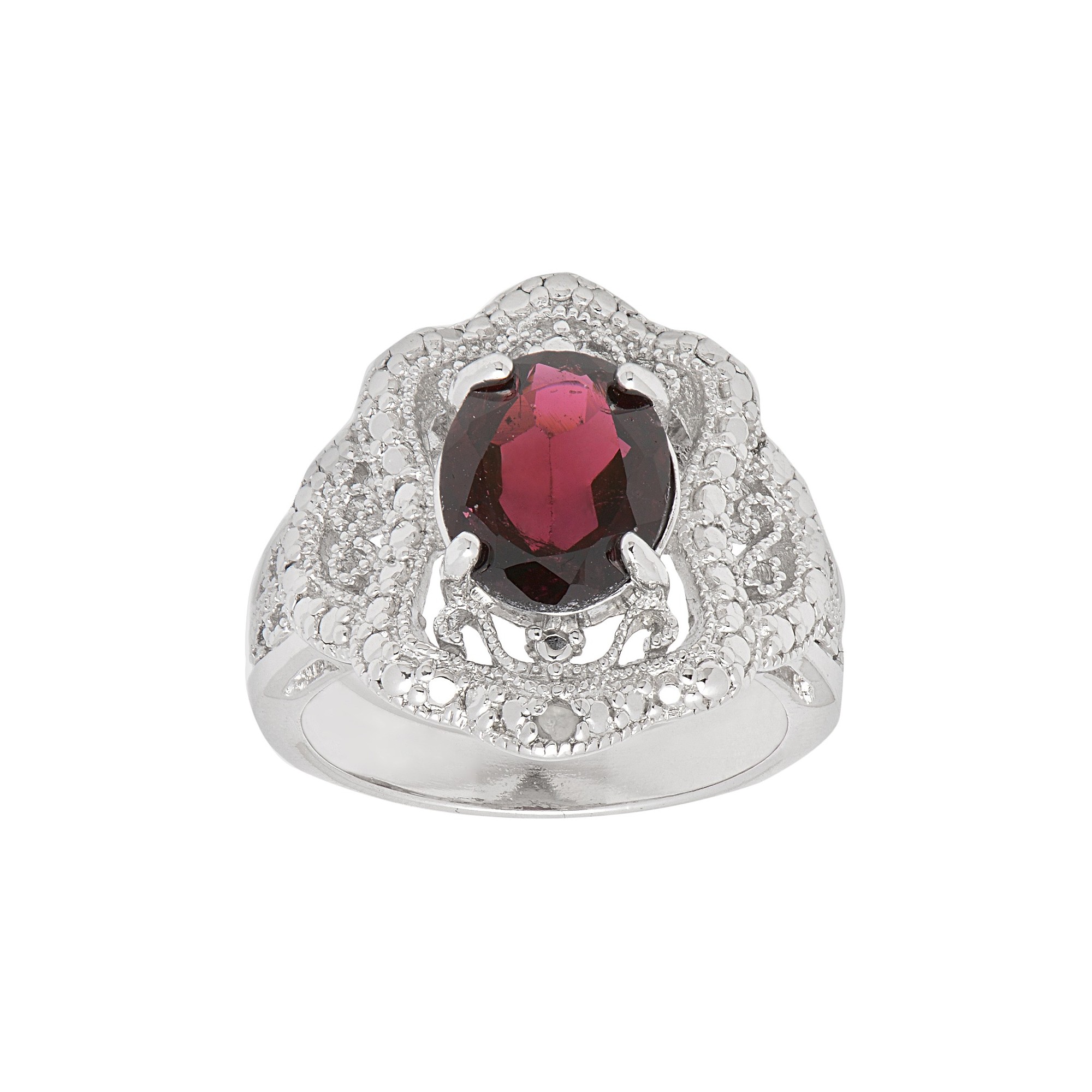 0.01 CT. T.W. Accent Diamond and 2.5 CT. T.W. Garnet Cocktail Ring (Size 7), Women's, Red