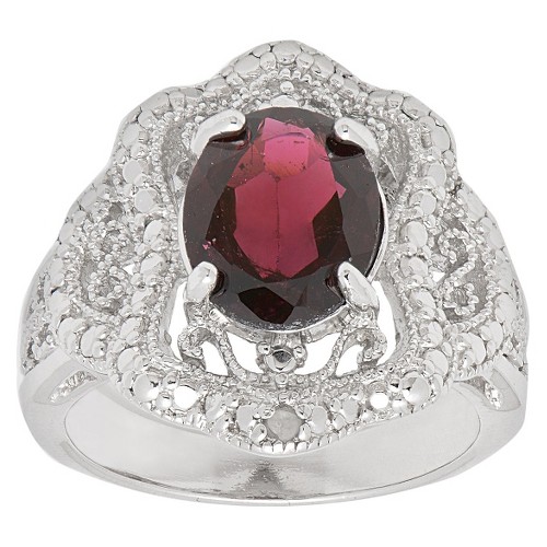 0.01 CT. T.W. Accent Diamond and 2.5 CT. T.W. Garnet Cocktail Ring (Size 7), Women's, Red
