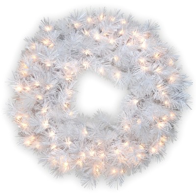 National Tree Company Pre-Lit Artificial Christmas Wreath, White, Wispy Willow, White Lights, Christmas Collection, 30 Inches