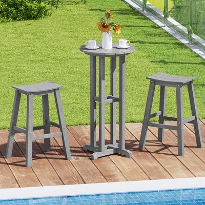 Gray HDPE Round Bar Height Patio Table with Slatted Top